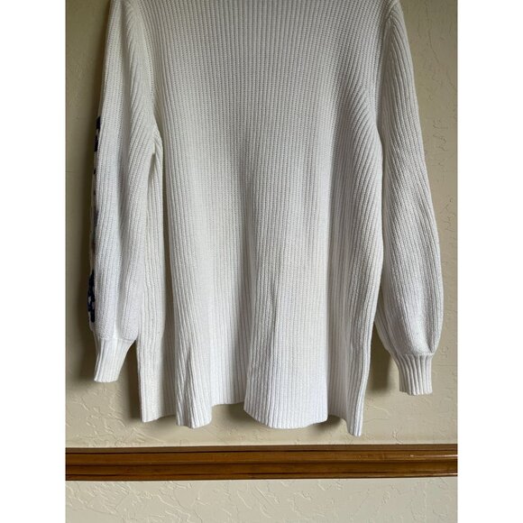 Lane Bryant Size 22/24 White Ribbed Floral Embroidered Sleeve Crewneck Sweater B - Picture 5 of 9